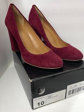 J. Crew "Olive" Suede Block Heel Pumps-Burgundy, 10M (Gently Used, with Box)
